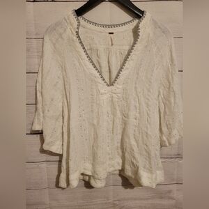 Free People XS  Boho Gauzy Blouse Festival Sequin Metallic Thread